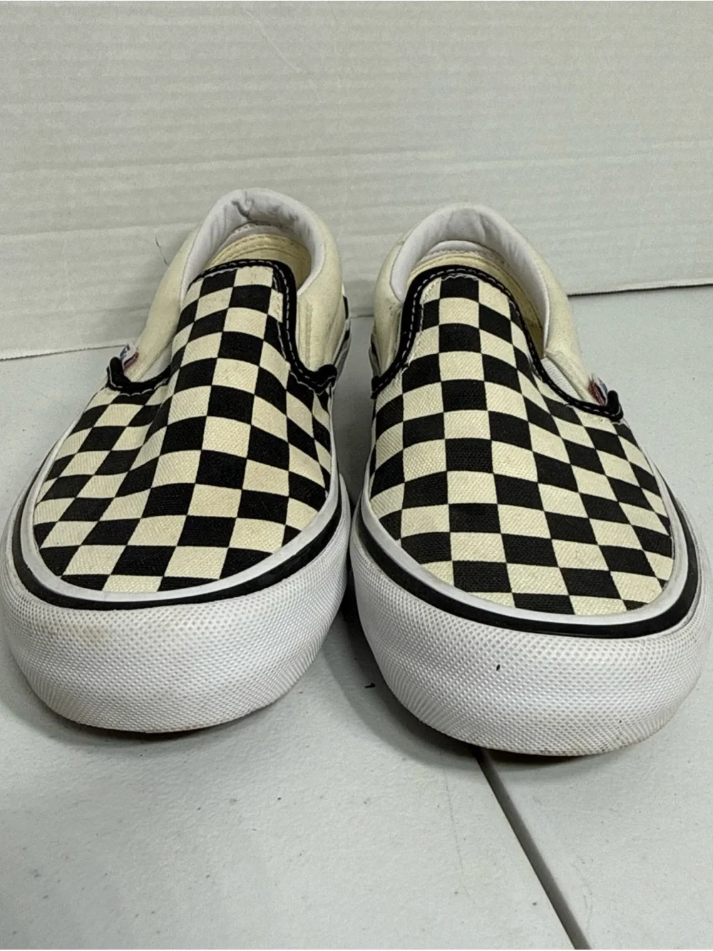 Vans Kids Checkerboard Slip-On Sneakers - Black & Cream